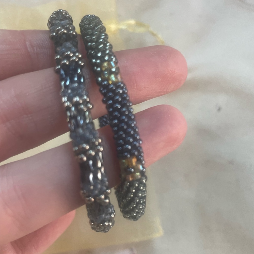 Elegant Silver and Black Beaded Bracelet Set! Handmade in Nepal